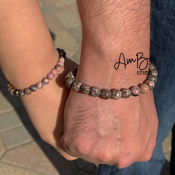 couple set  love bracelet natural pink stone power of love by AMBA studio - Picture 3 of 3